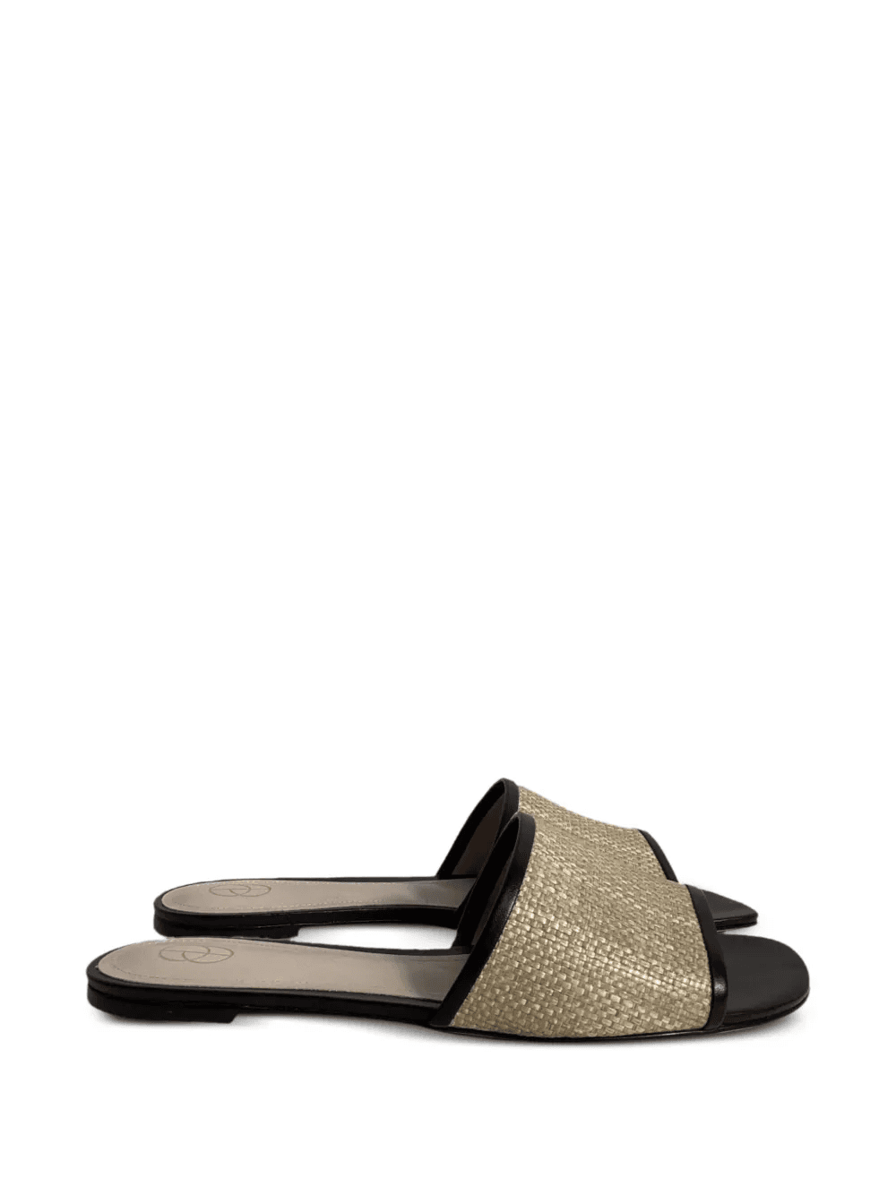 leather-trim raffia slides - Image 1