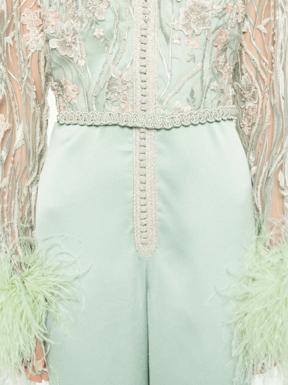 embroidered feather-trimmed jumpsuit - Image 1