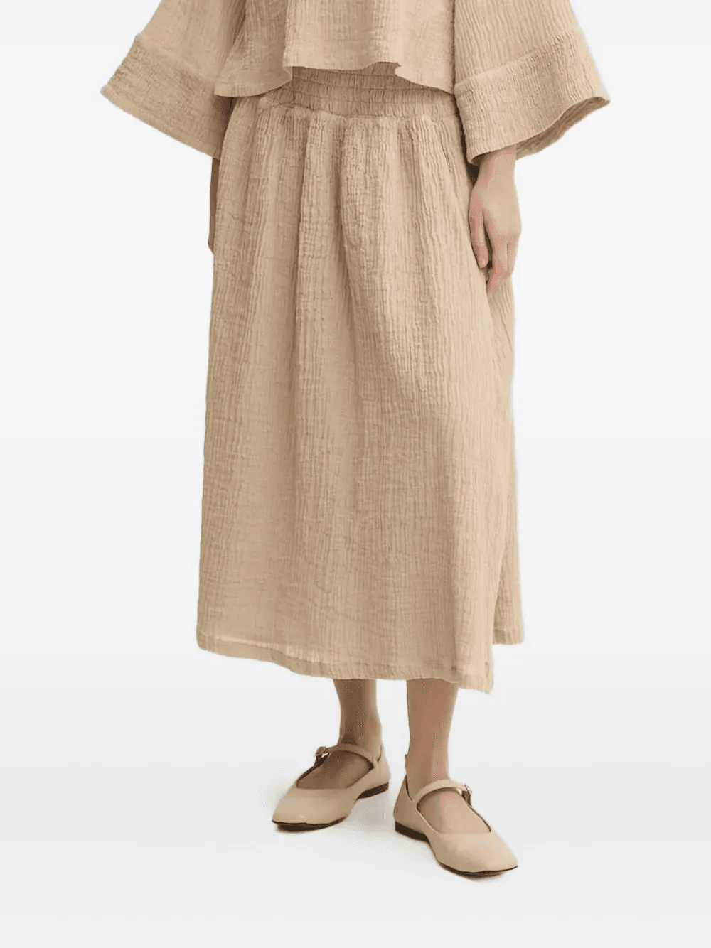 smocked-waist midi A-line skirt - Image 1