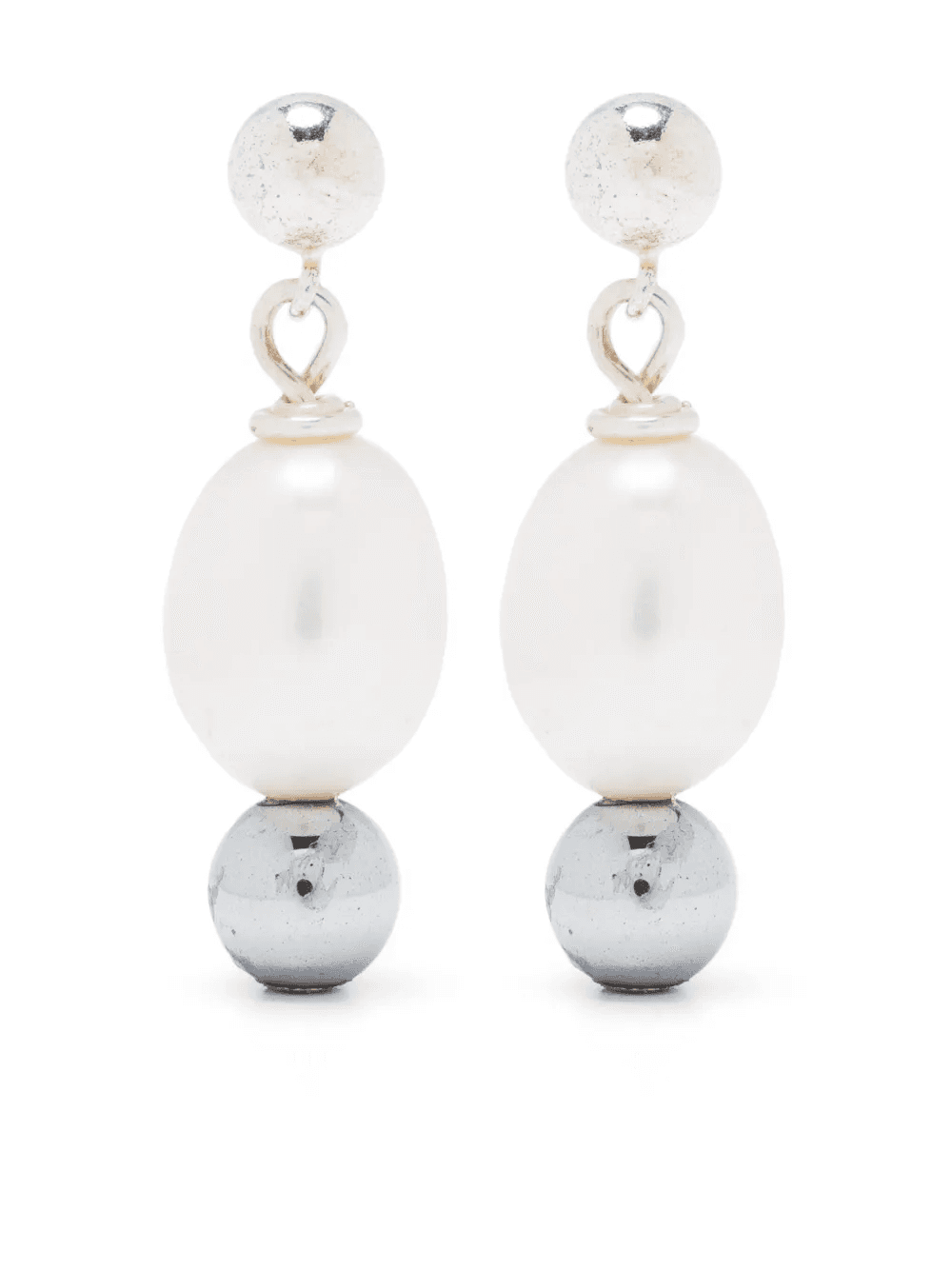 pearl-embellished silver drop earrings - Image 1