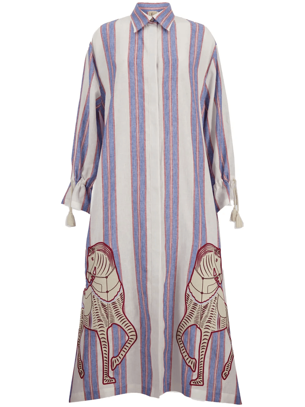 embroidered striped linen dress - Image 1
