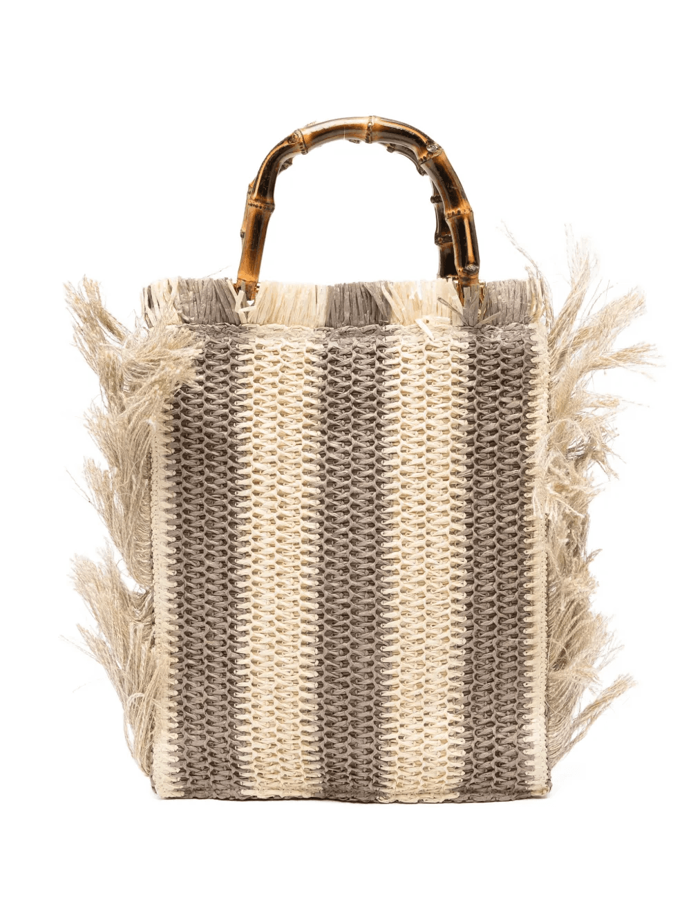 Lilium fringed bamboo-handle tote bag - Image 1