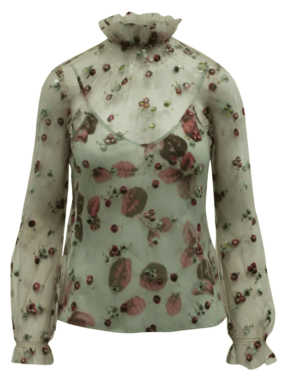 floral embroidered mesh blouse - Image 1