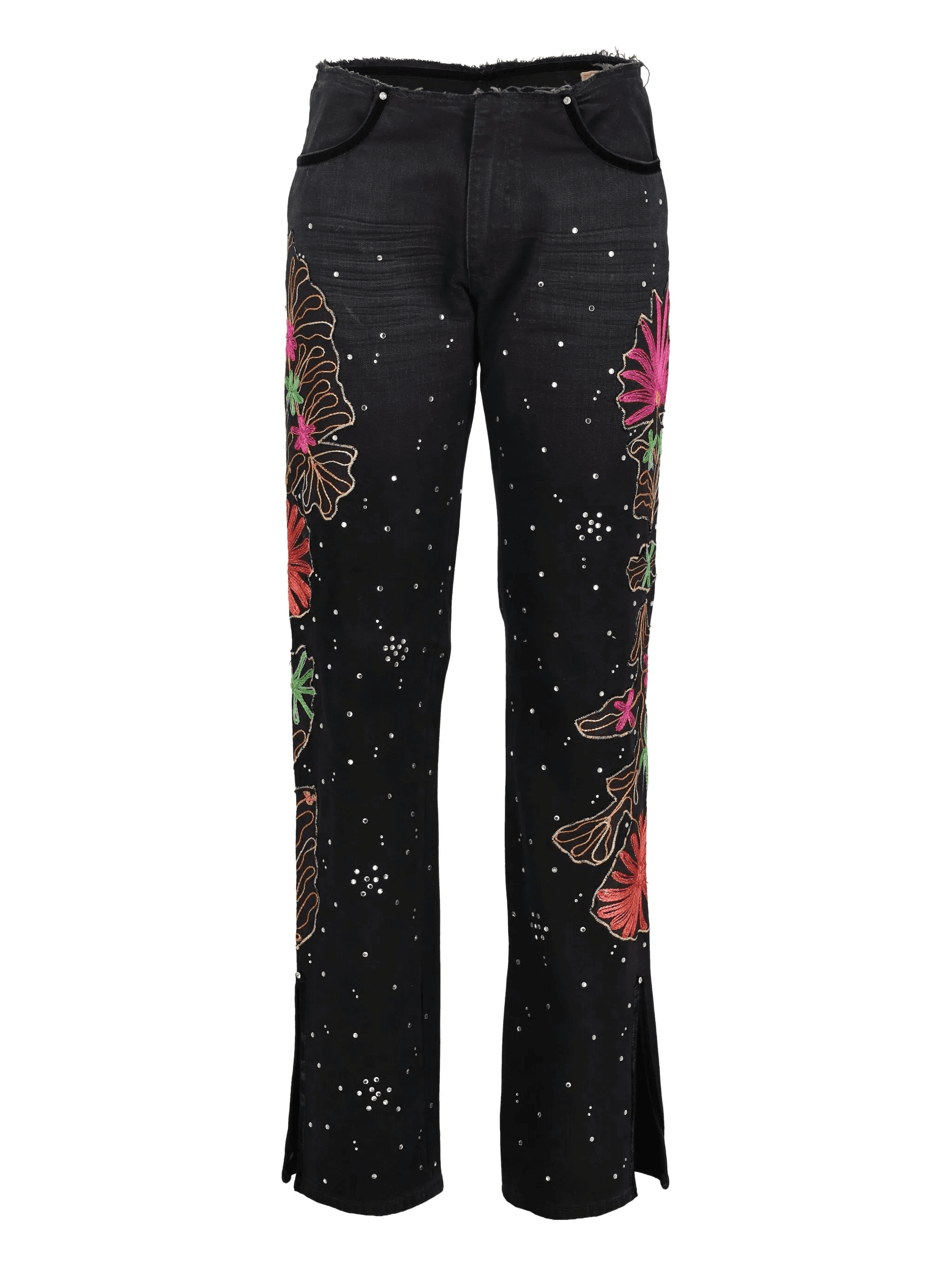 embroidered rhinestone jeans - Image 1