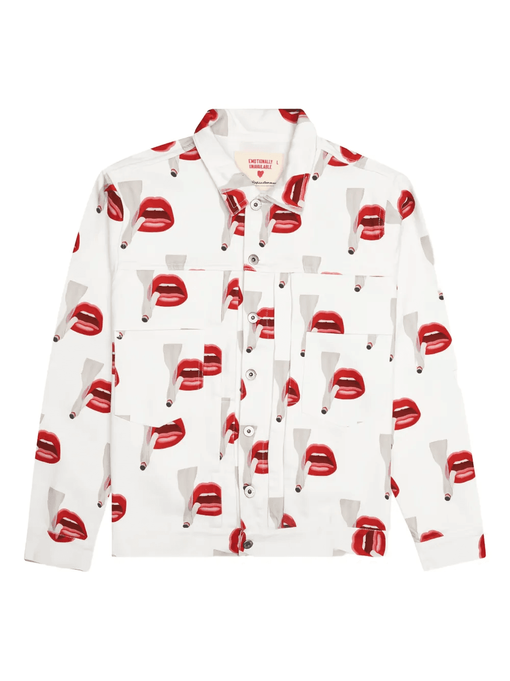 smoking lips print denim jacket - Image 1