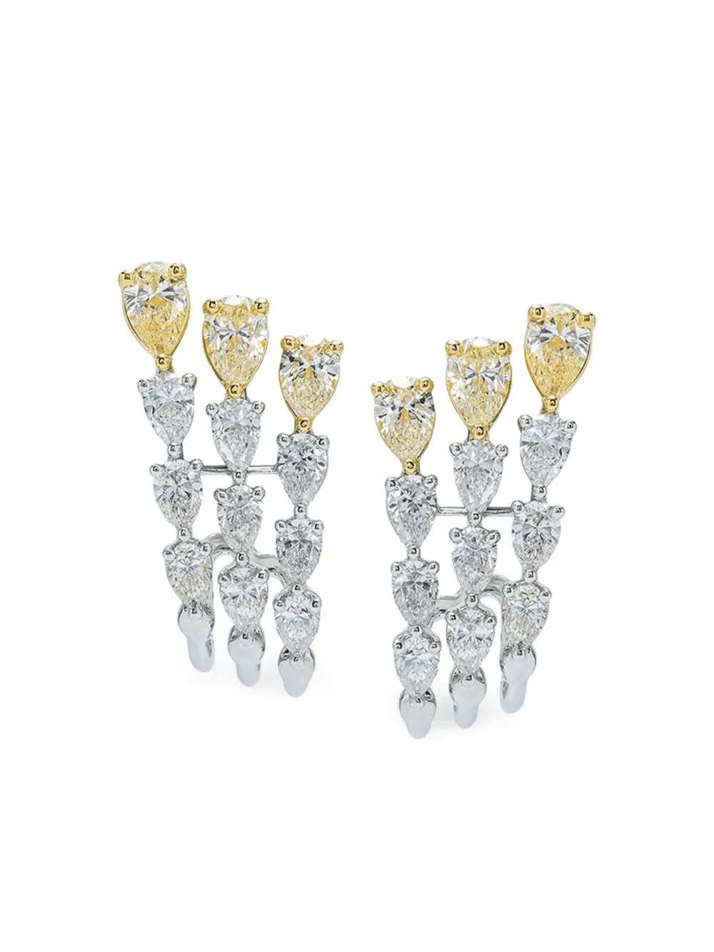 18K white gold Three Row Teardrop diamond earrings - Image 1