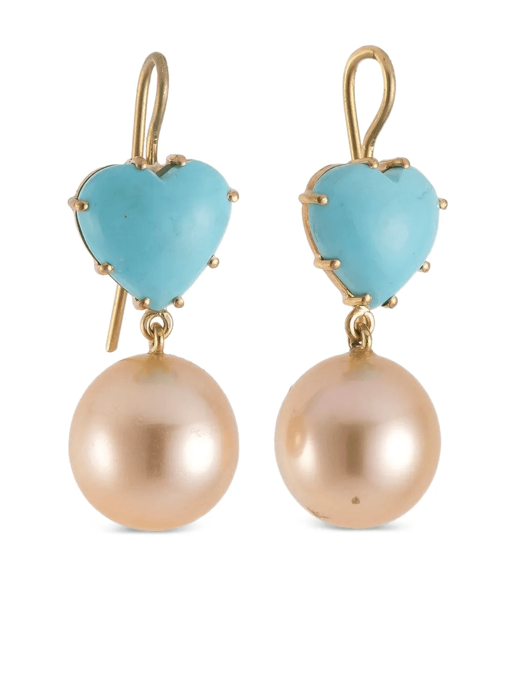 turquoise pearl heart earrings - Image 1