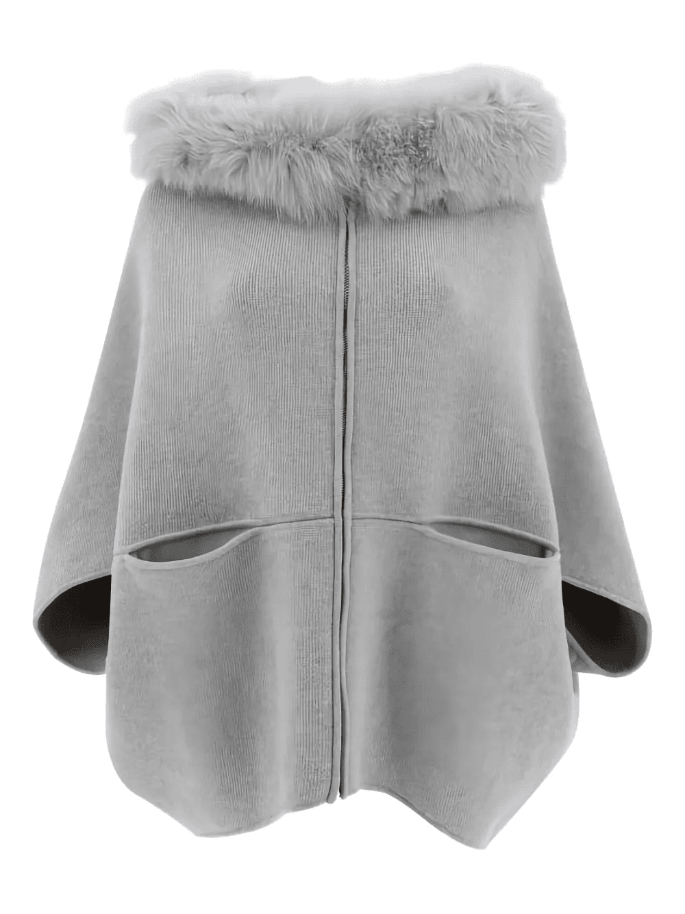 fur-trimmed zip-front cape - Image 1