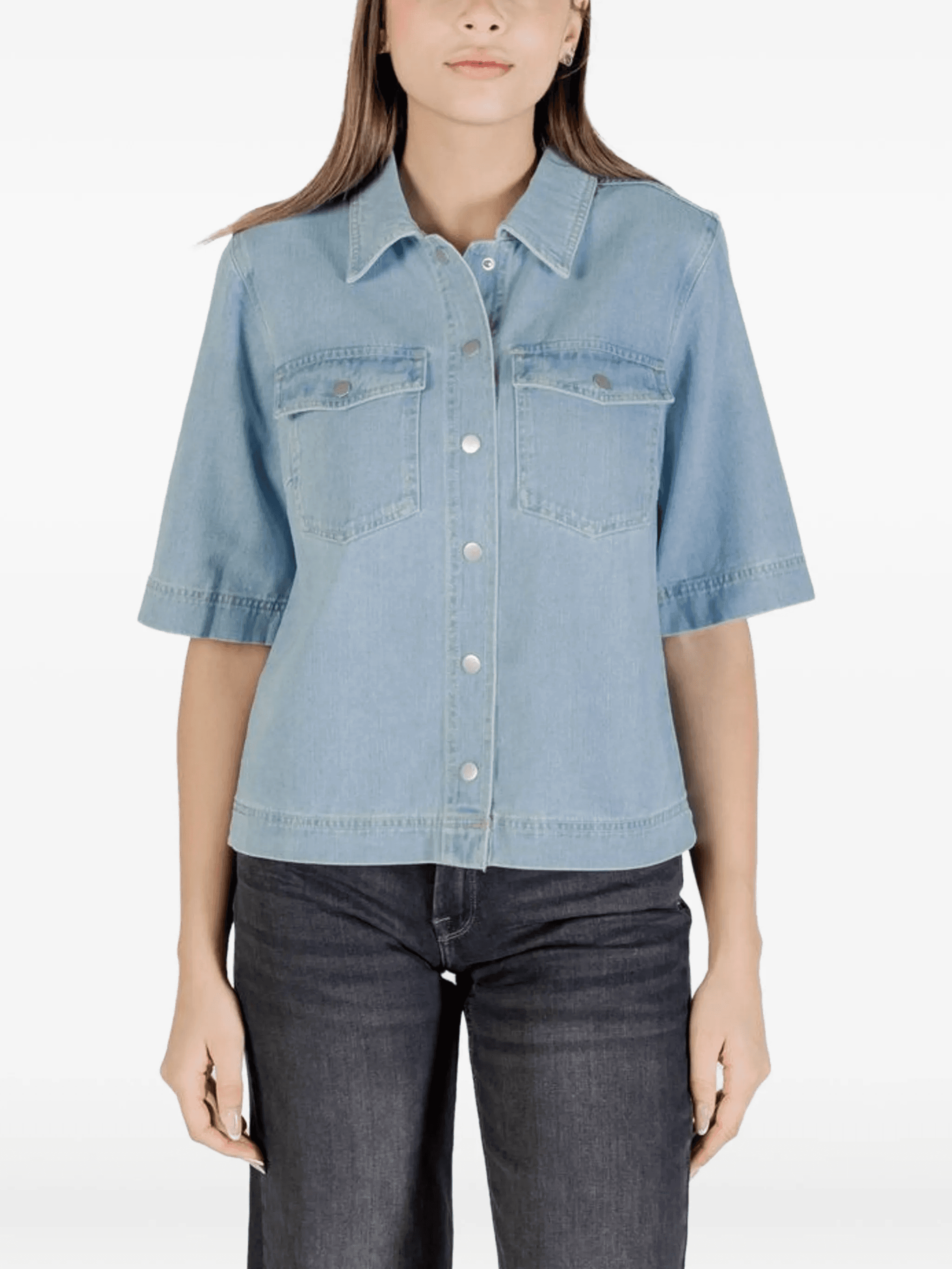 short-sleeve cotton denim shirt - Image 1