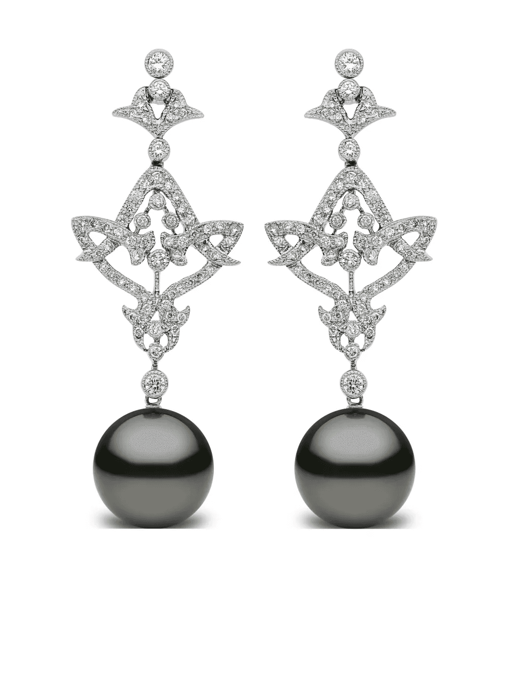 18kt white gold Tahitian-pearl and diamond earrings - Image 1