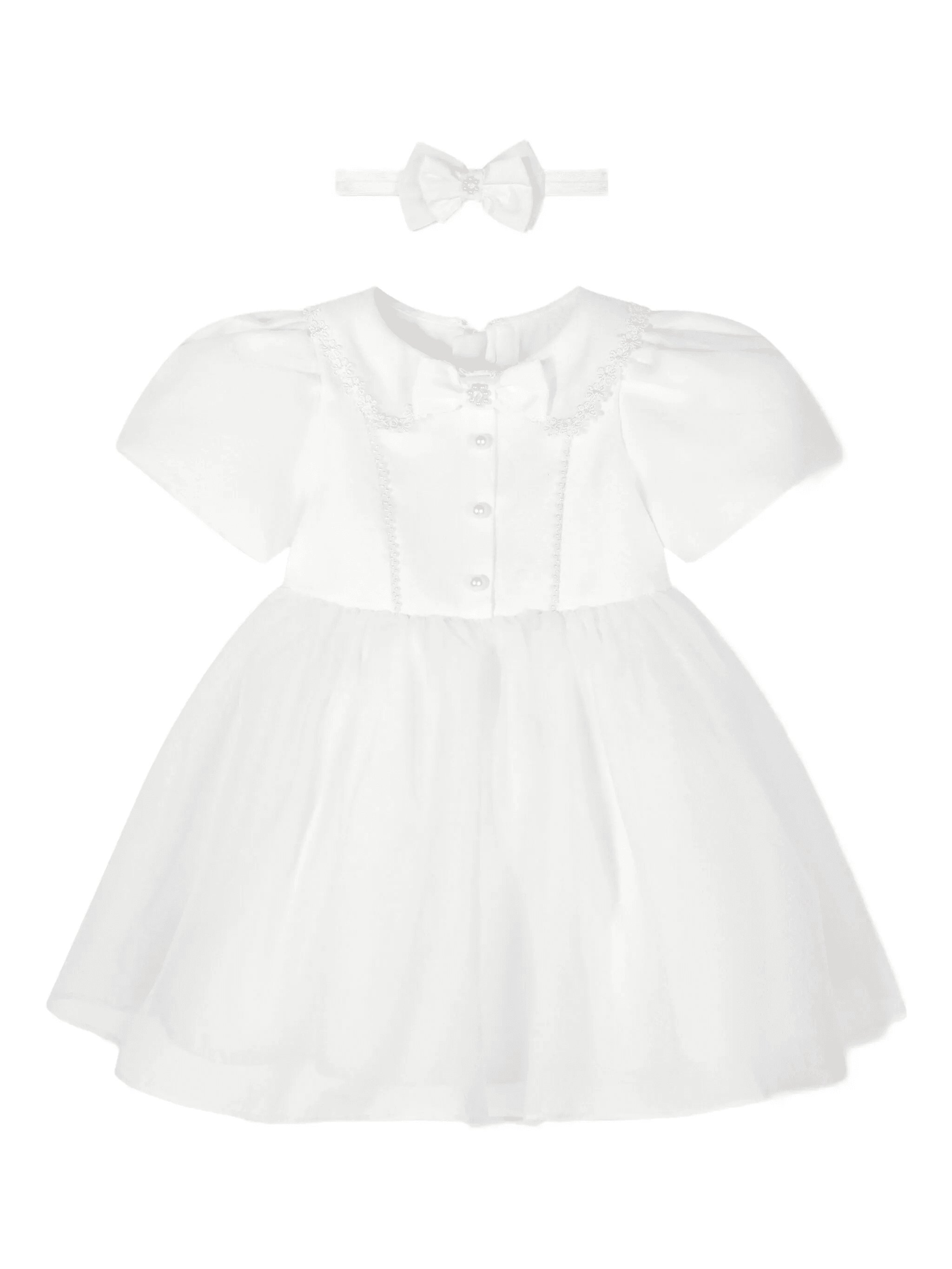 pearl-embellished puff-sleeve dress - Image 1