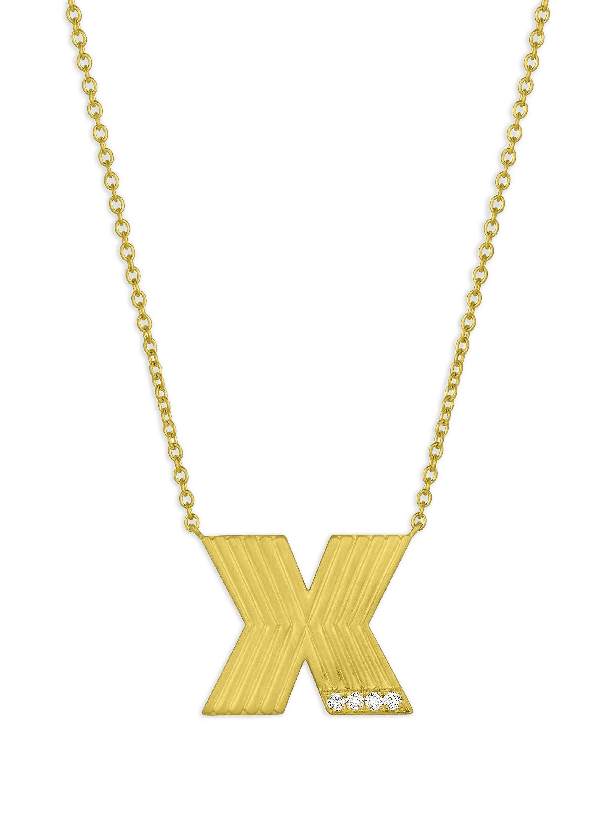 18K yellow gold Letter X diamond necklace - Image 1