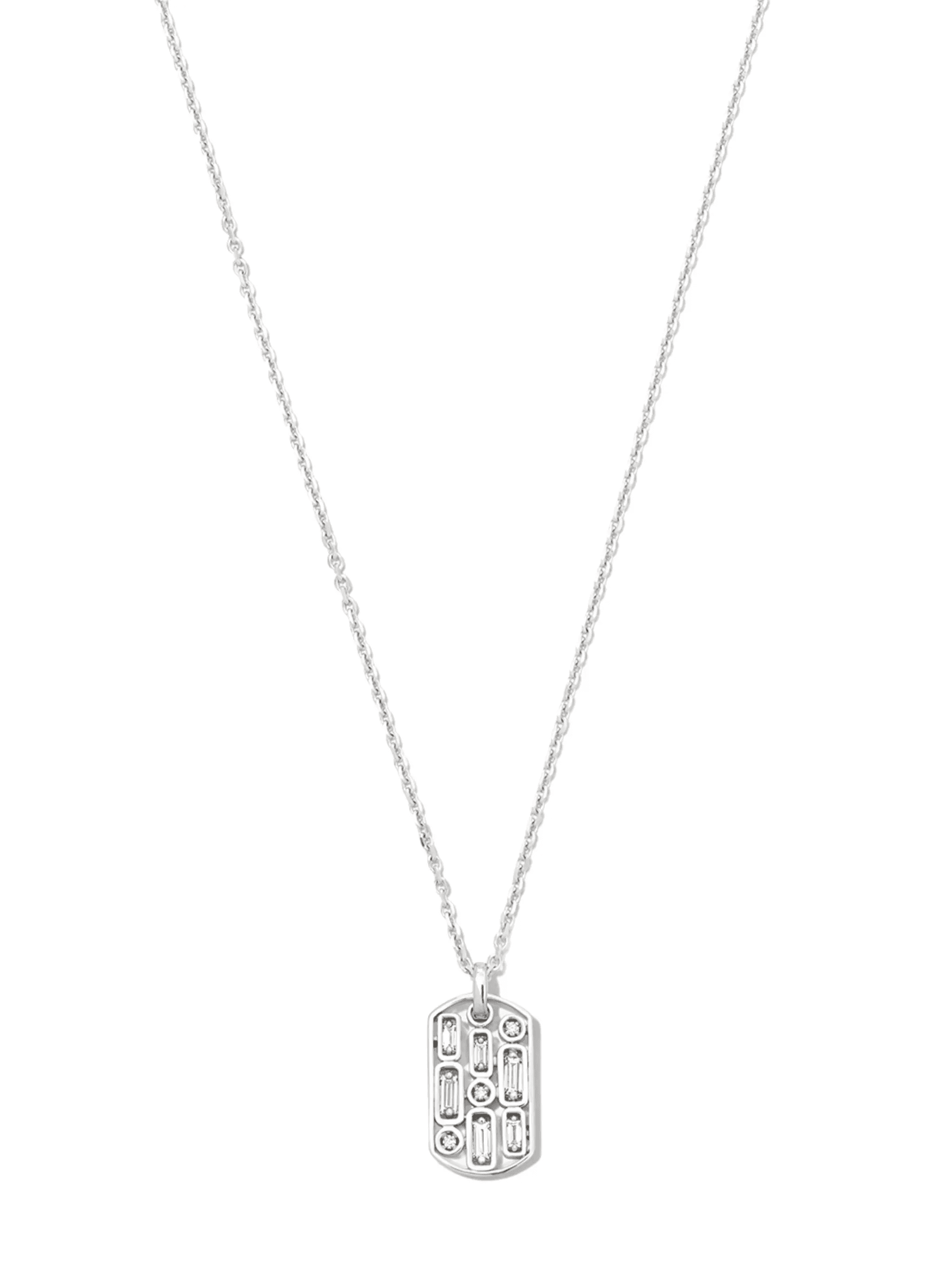 18kt white gold Inlay diamond dog tag pendant necklace - Image 1