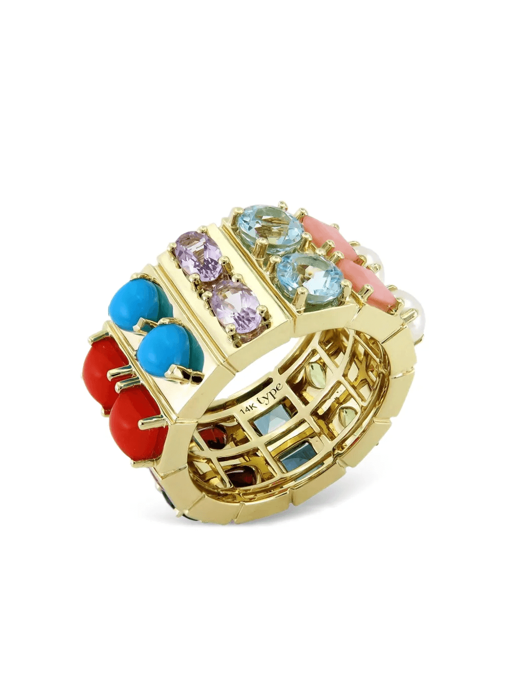 14K yellow gold Leggo Spin gemstones cigar band ring - Image 1