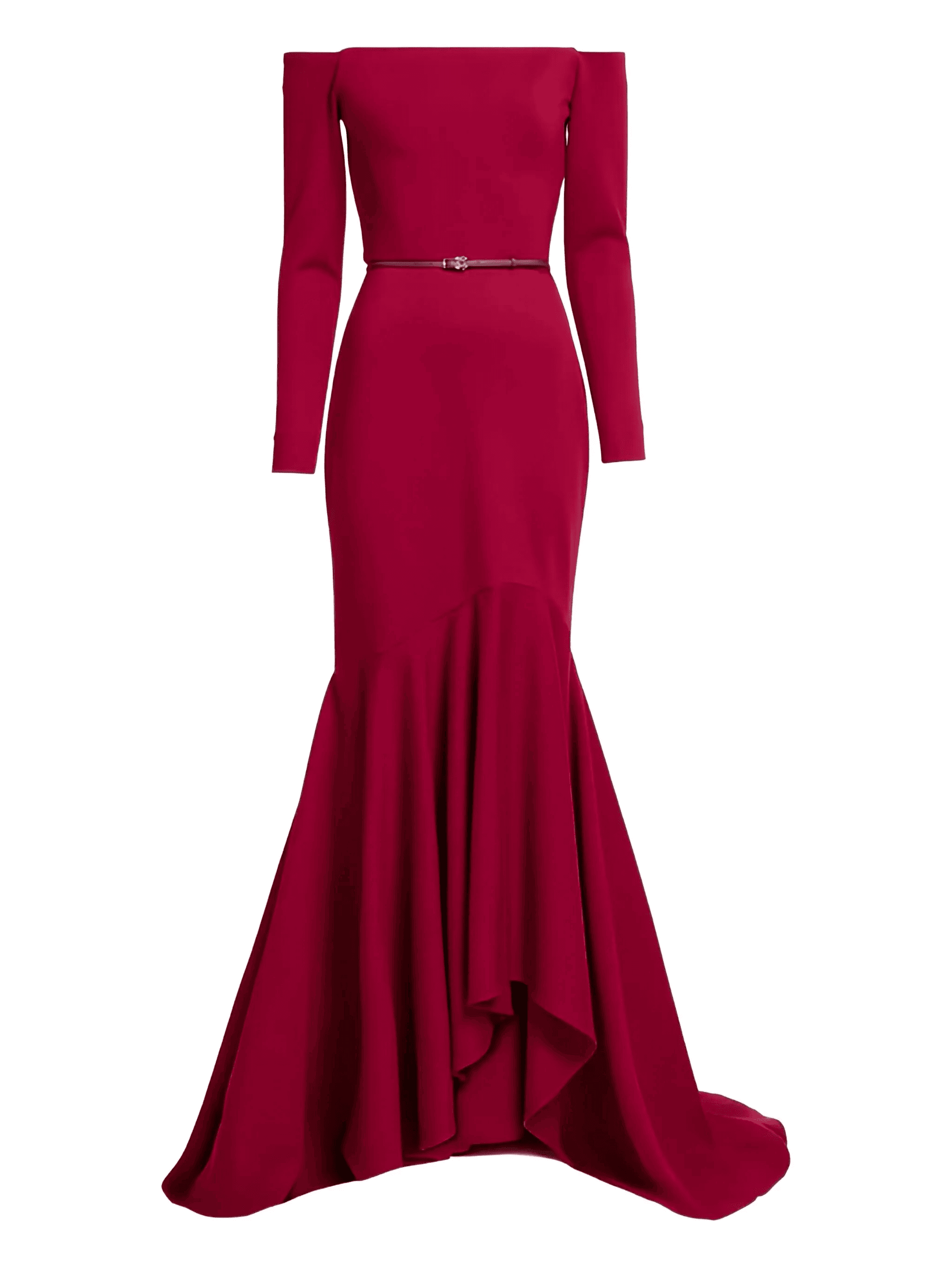 off-shoulder belted maxi dress - Image 1