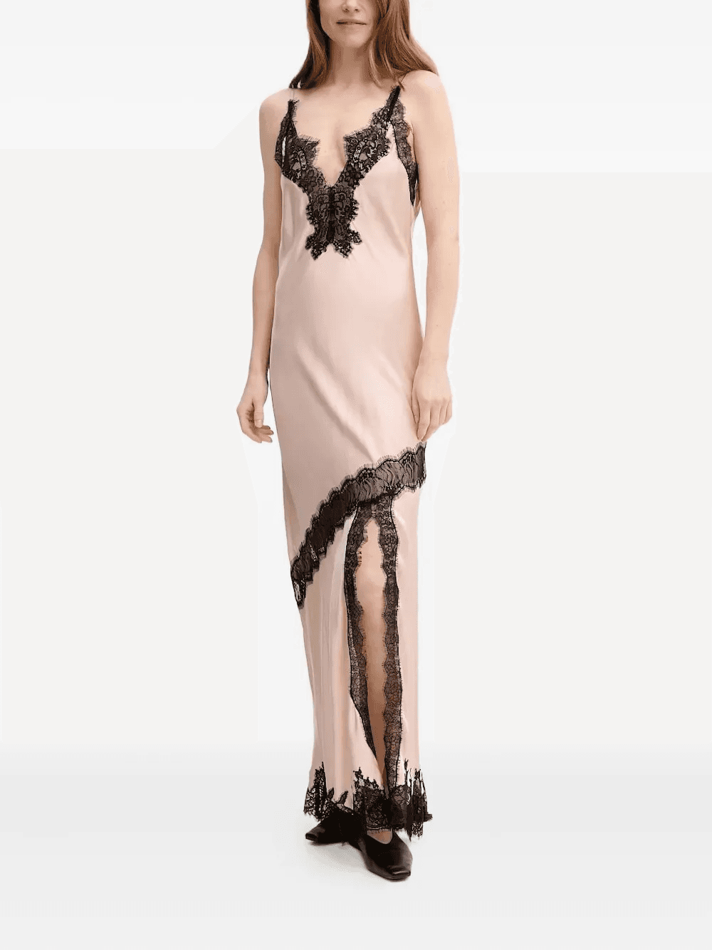 lace-insert silk slip dress - Image 1