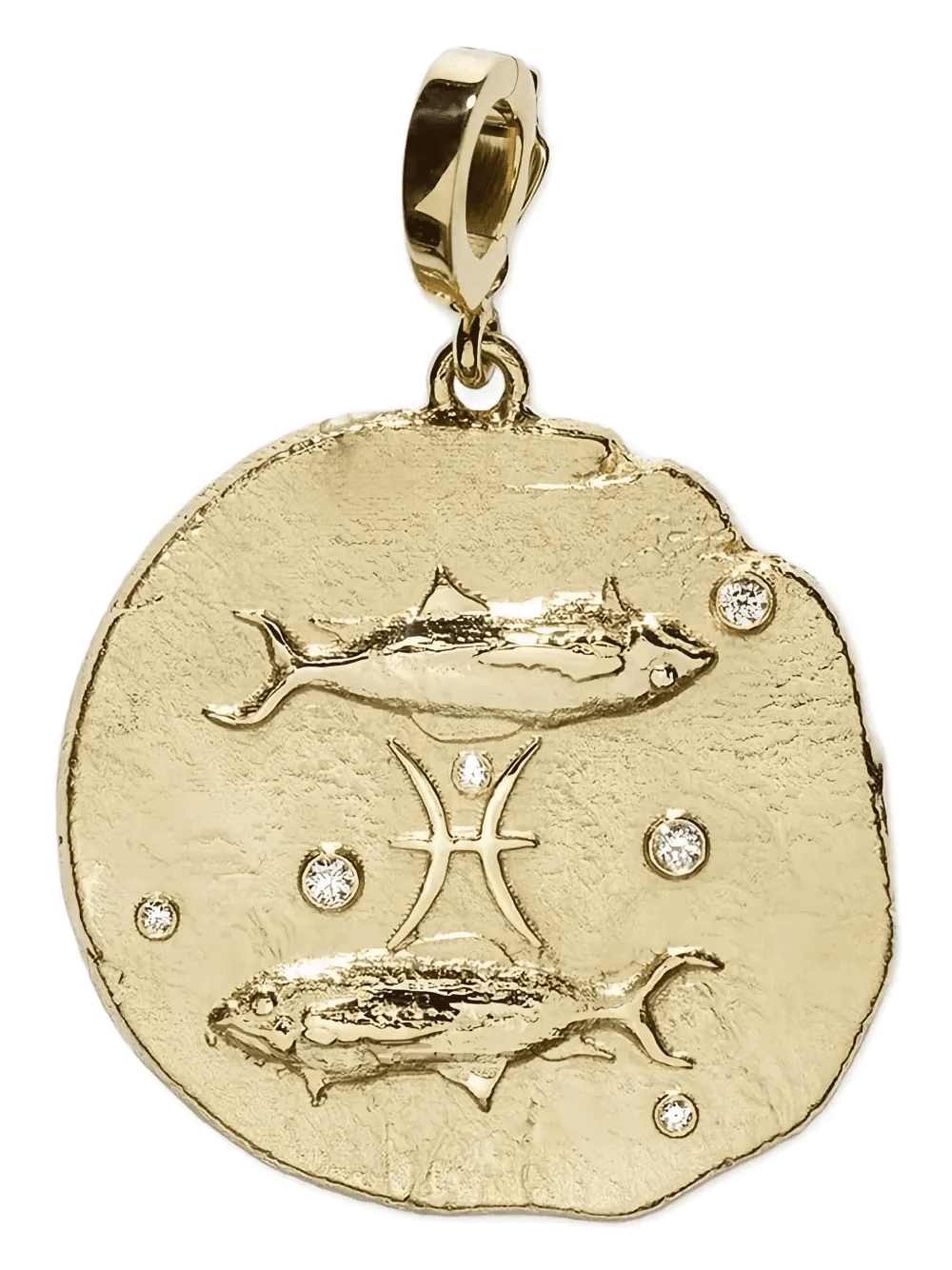 18K yellow gold Diamond Pisces coin necklace - Image 1