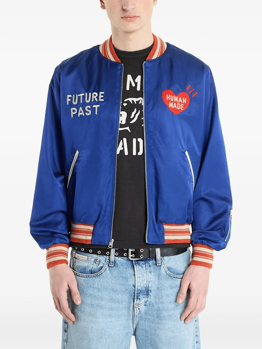 heart-embroidered satin bomber jacket - Image 1