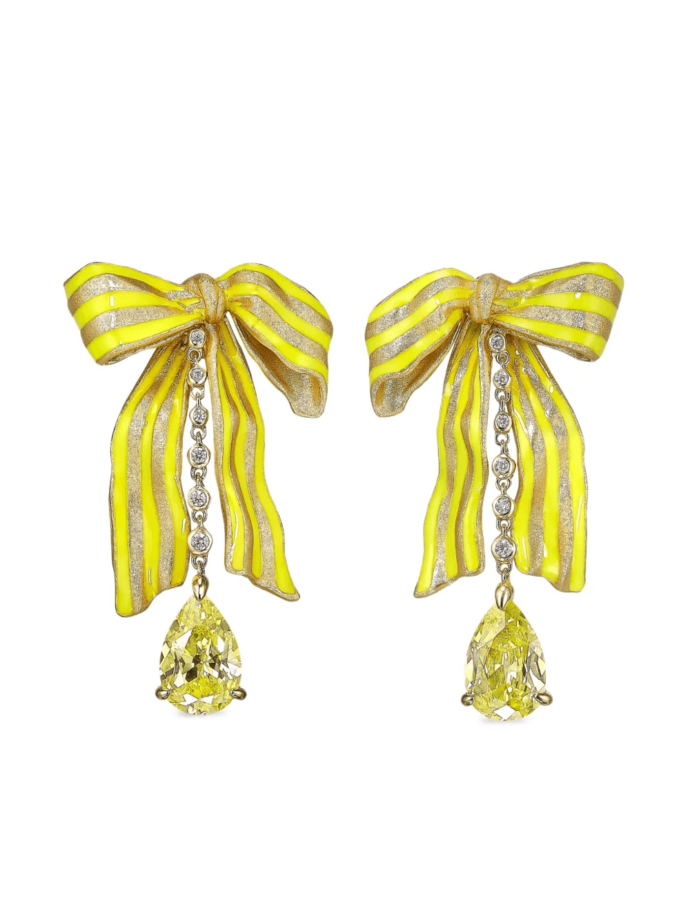 14K yellow gold Bardot Bow diamond and quartz earrings - Image 1