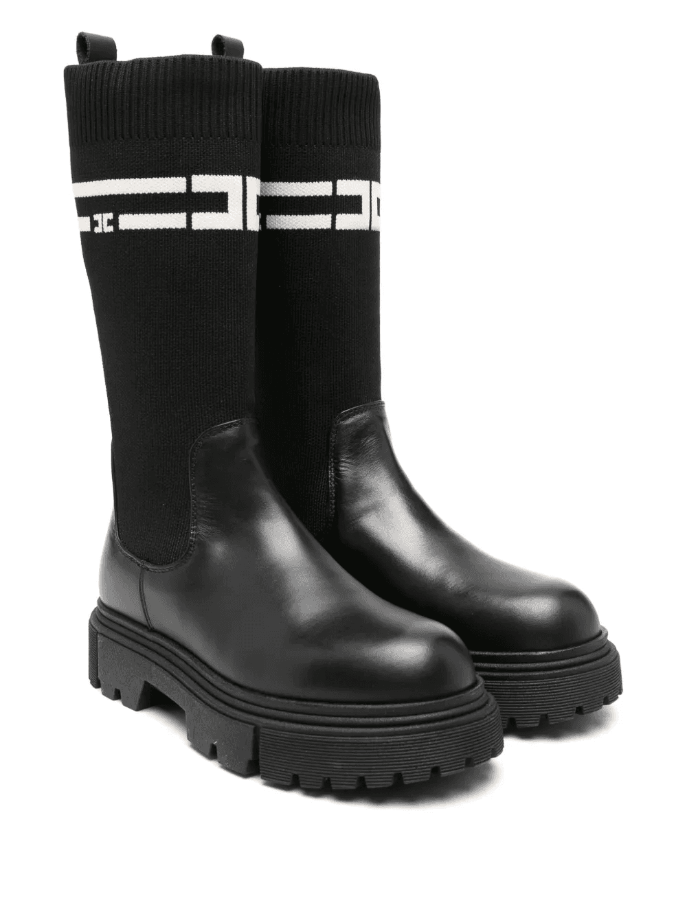 rib knit-panel leather boots - Image 1