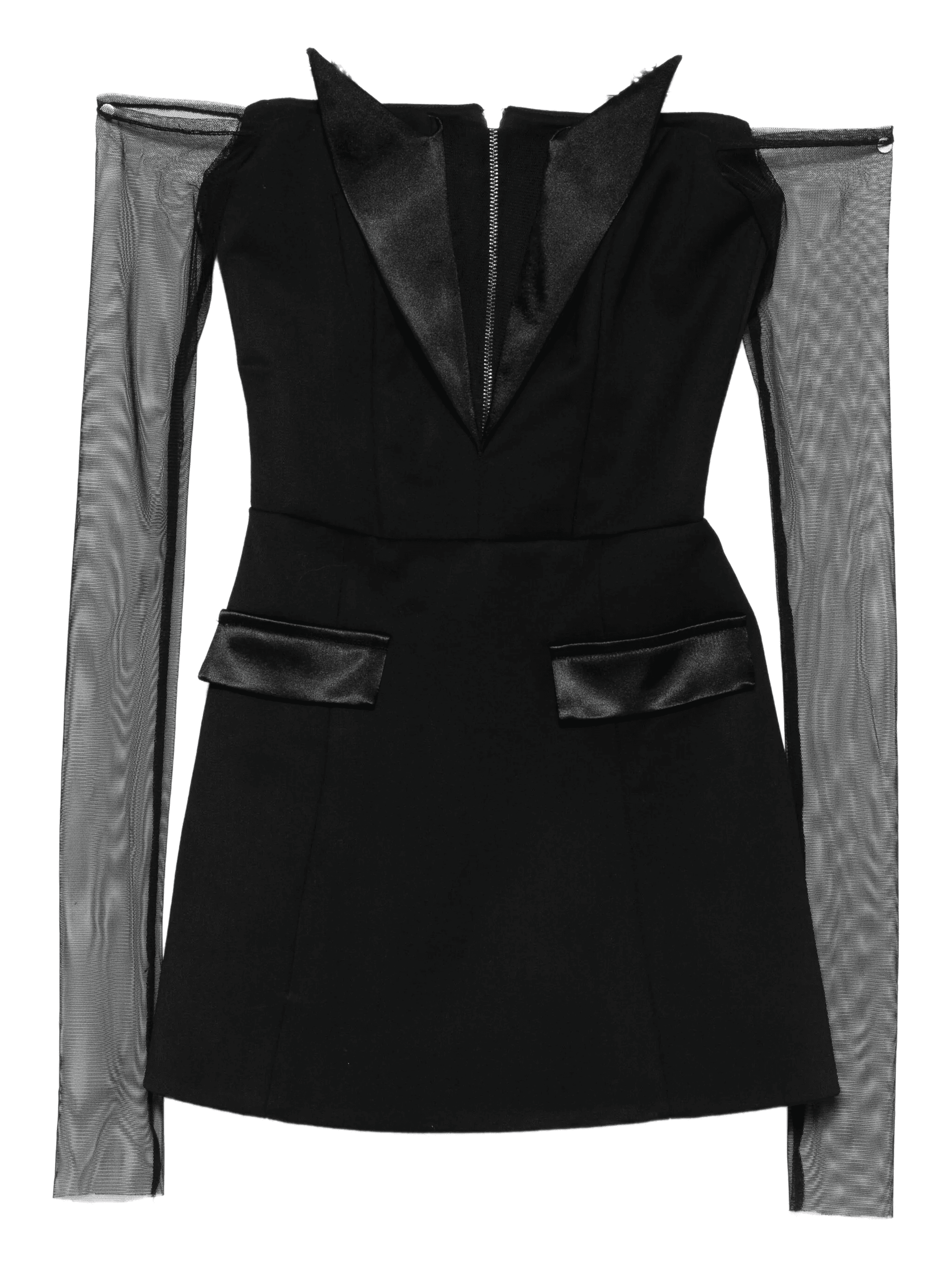 satin-trimmed mesh-sleeve dress - Image 1