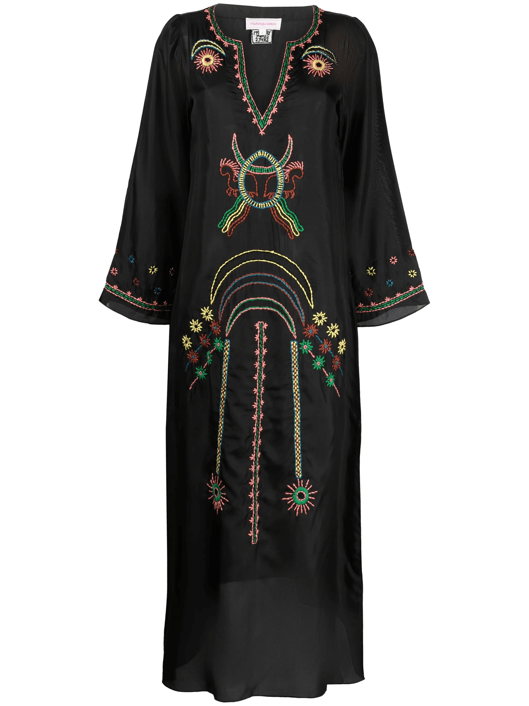 embroidered split-neck silk dress - Image 1