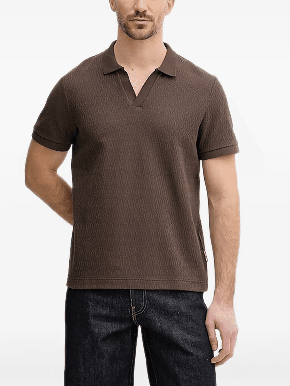 textured v-neck polo shirt - Image 1