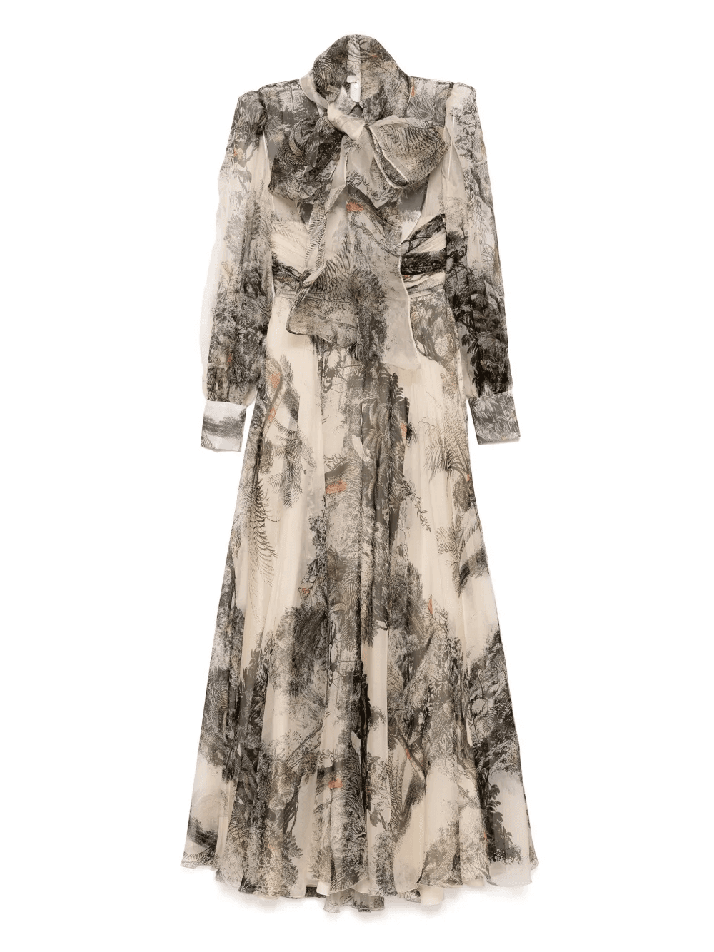 landscape print organza long sleeves gown - Image 1