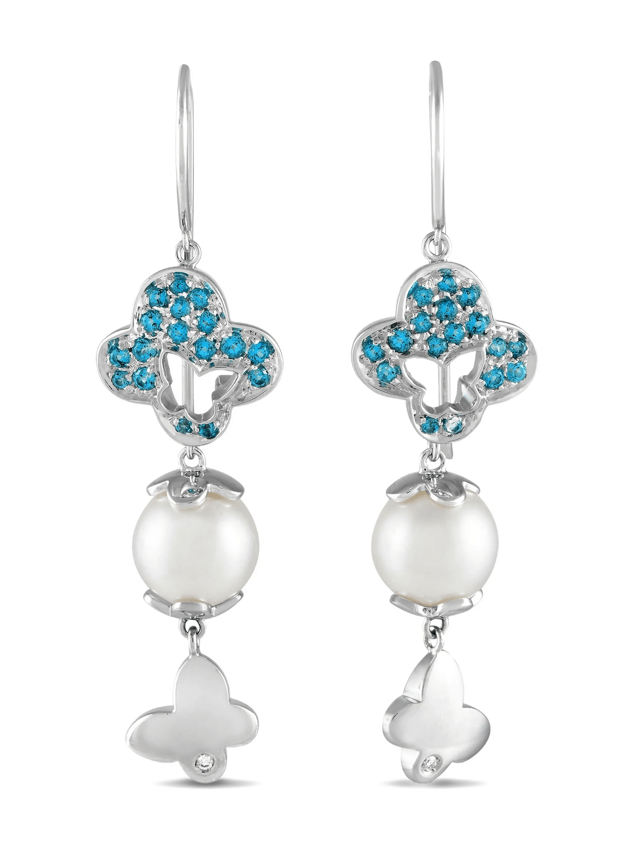 18K white gold gemstone and pearl earrings - Image 1