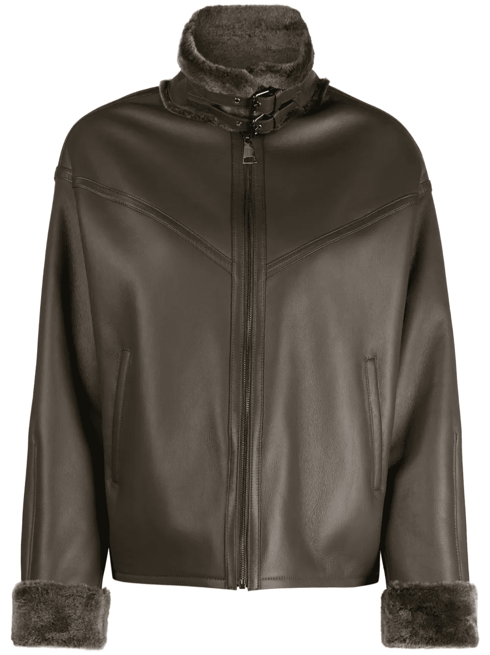 shearling-trim leather jacket - Image 1