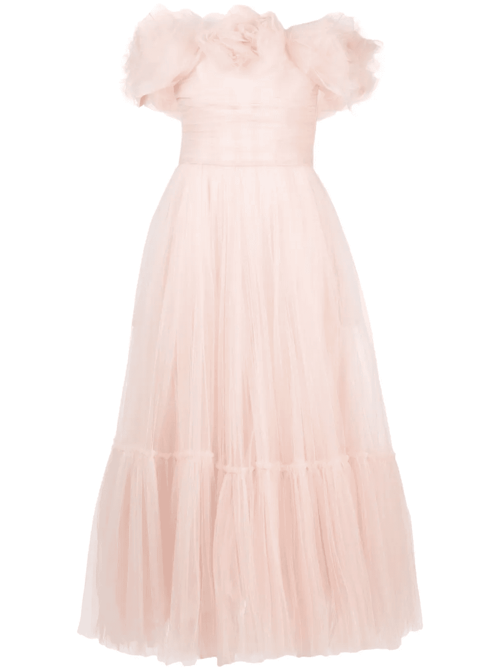 floral-appliqué tulle midi dress - Image 1