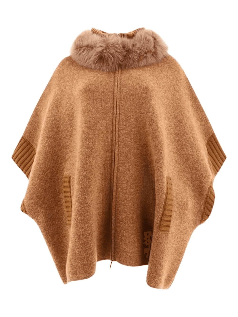 fur-trimmed wool cape - Image 1
