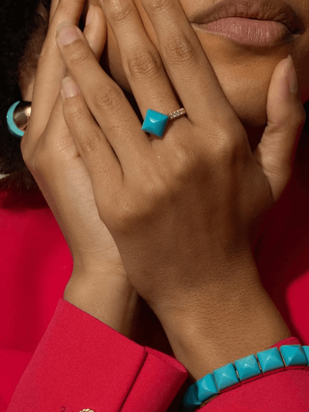 18K yellow gold Piramide multi-stone ring - Image 1