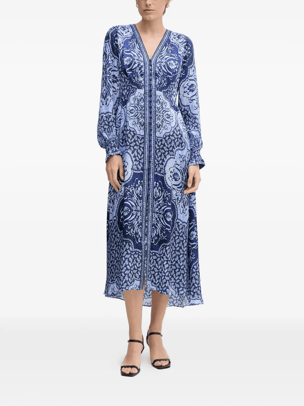 Noor V-neck printed midi dress - Image 1