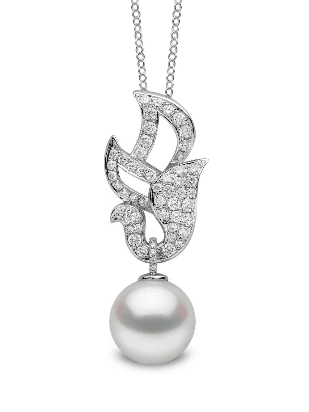 18K white gold Duchess pearl and diamond pendant - Image 1