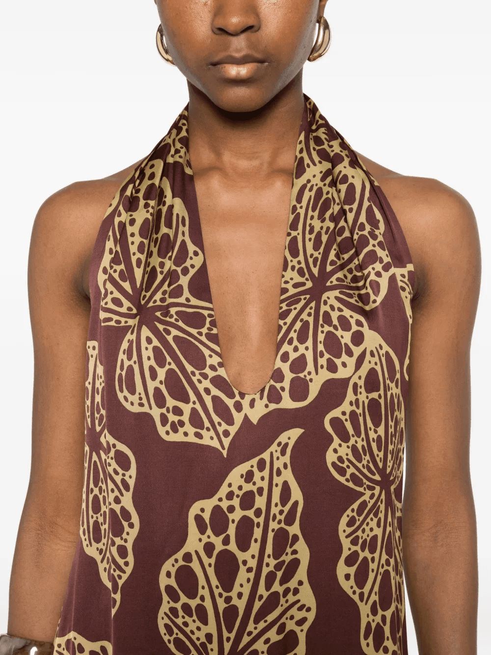 halterneck leaf-print maxi dress - Image 1