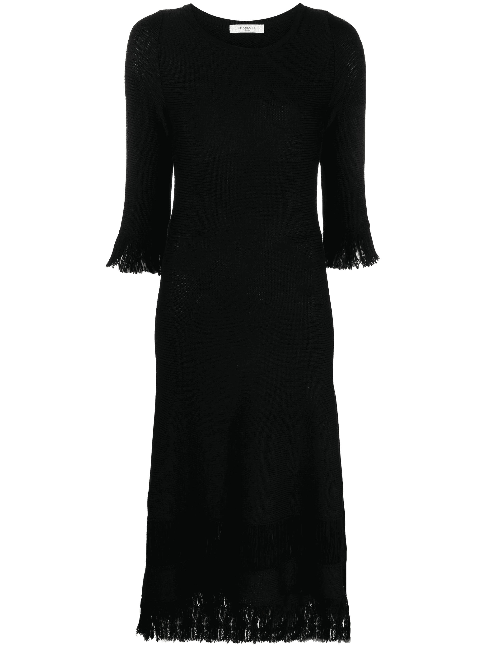 fringed-edge knitted wool dress - Image 1