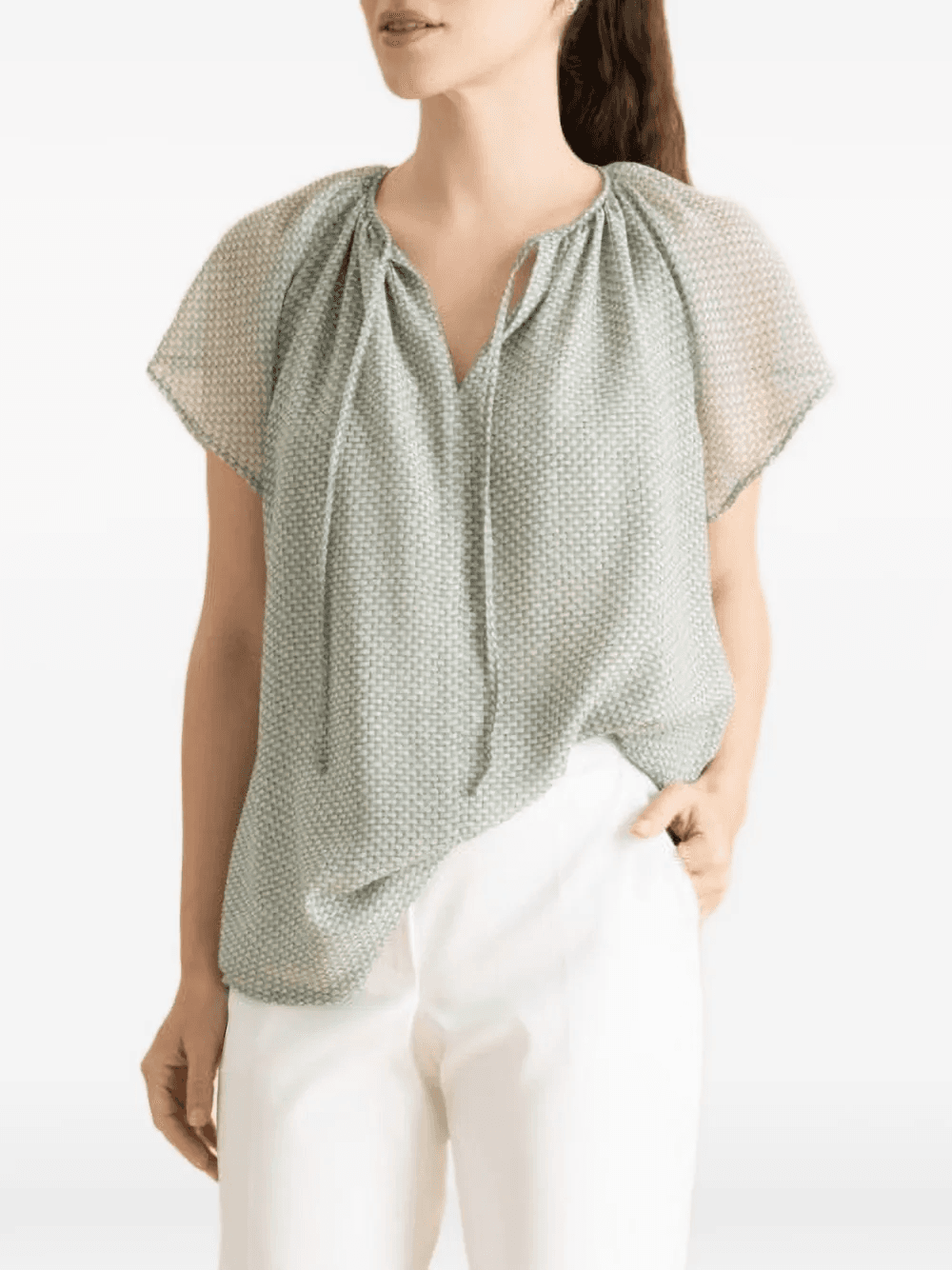 v-neck flutter-sleeve blouse - Image 1