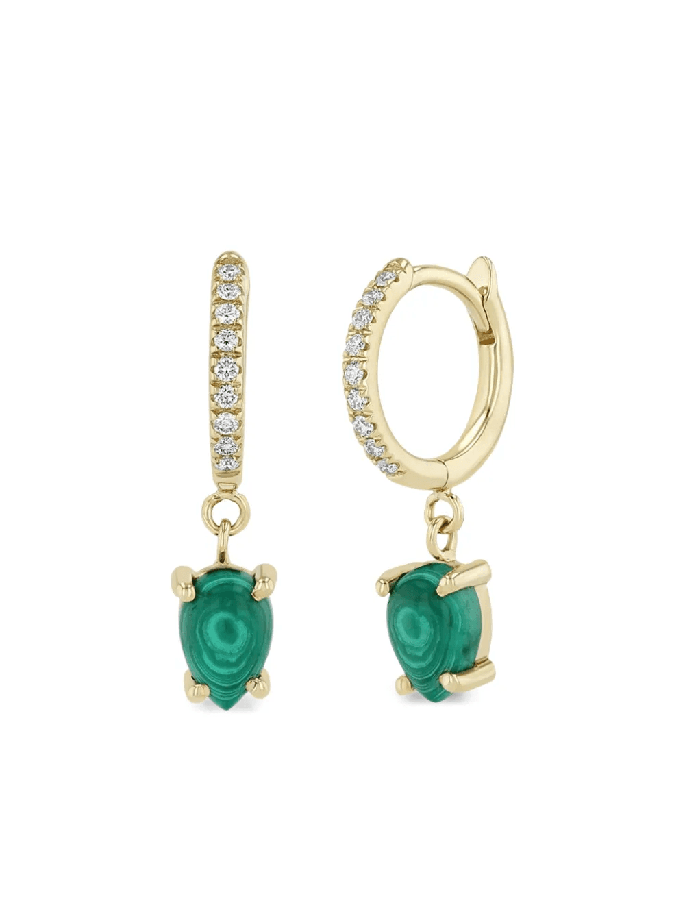 14K yellow gold diamond and malachite earrings - Image 1