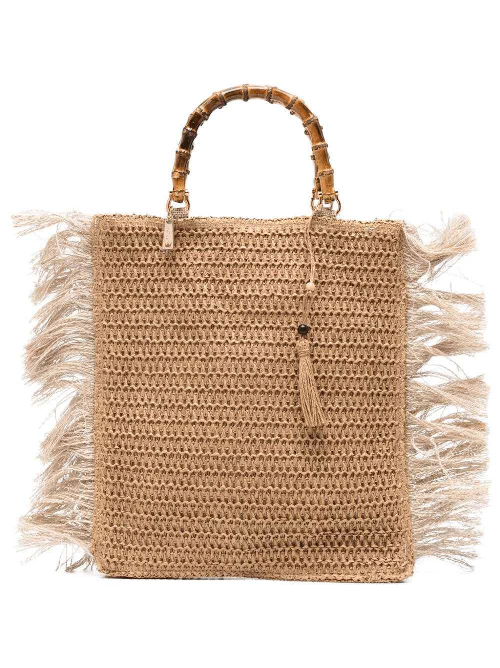 Zahra fringed bamboo-handle tote bag - Image 1