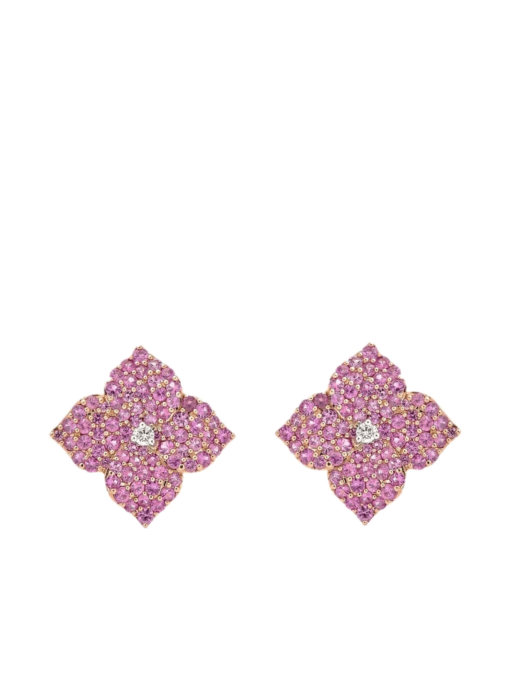 18K rose gold small Fiore sapphire and diamond earrings - Image 1