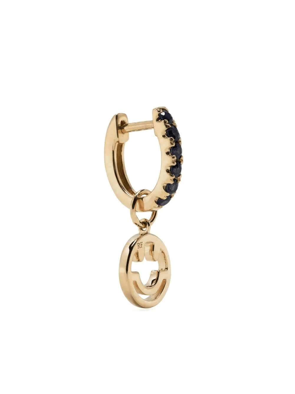 14kt yellow gold Smiley sapphire hoop earring - Image 1