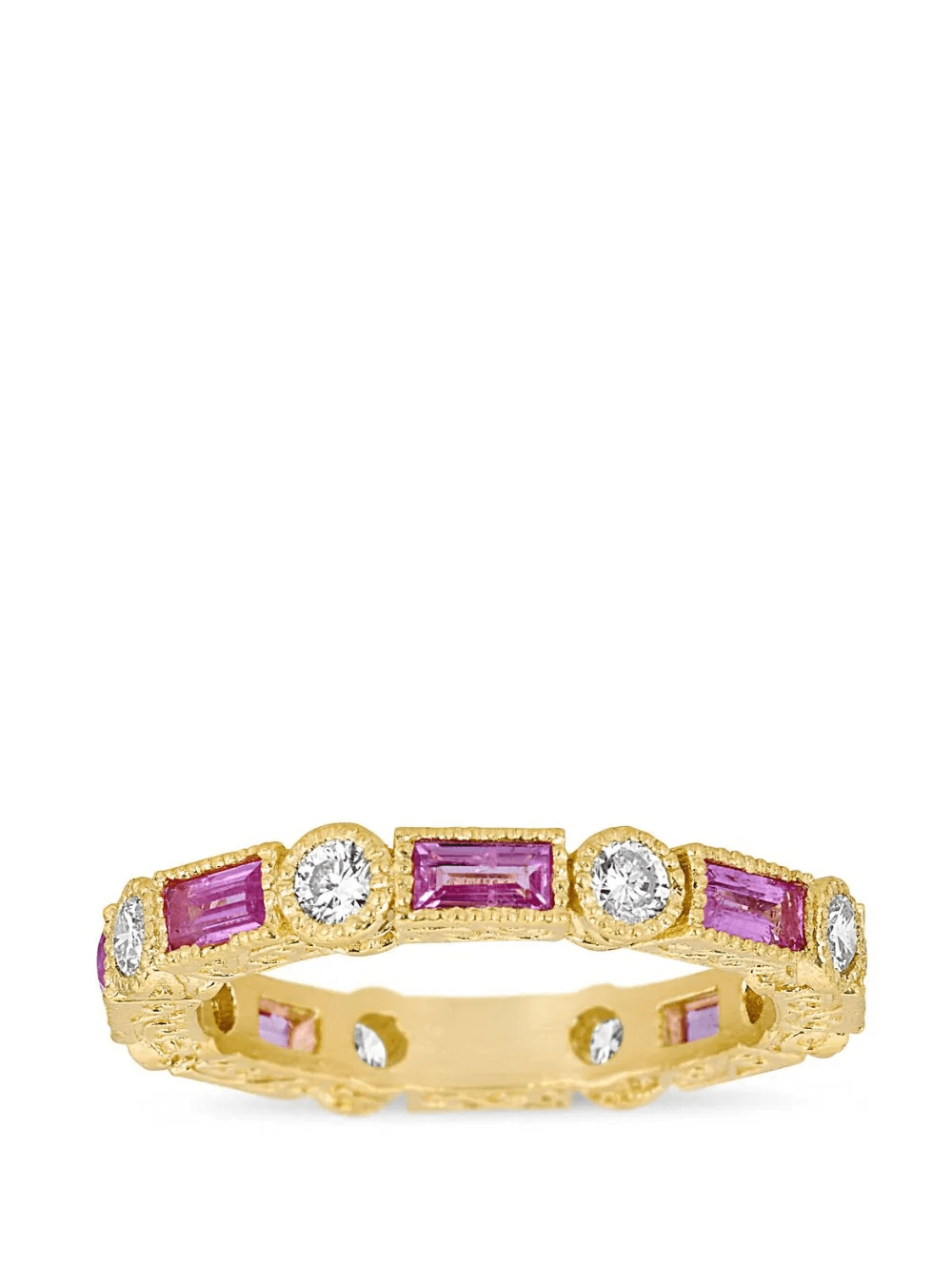 18K yellow gold pink sapphire and diamond ring - Image 1