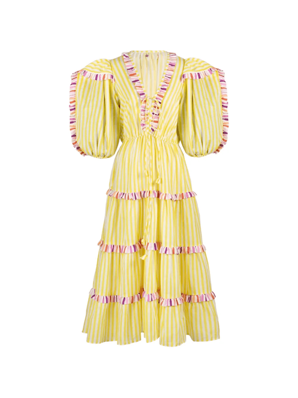 striped ruffled-detail midi dress - Image 1