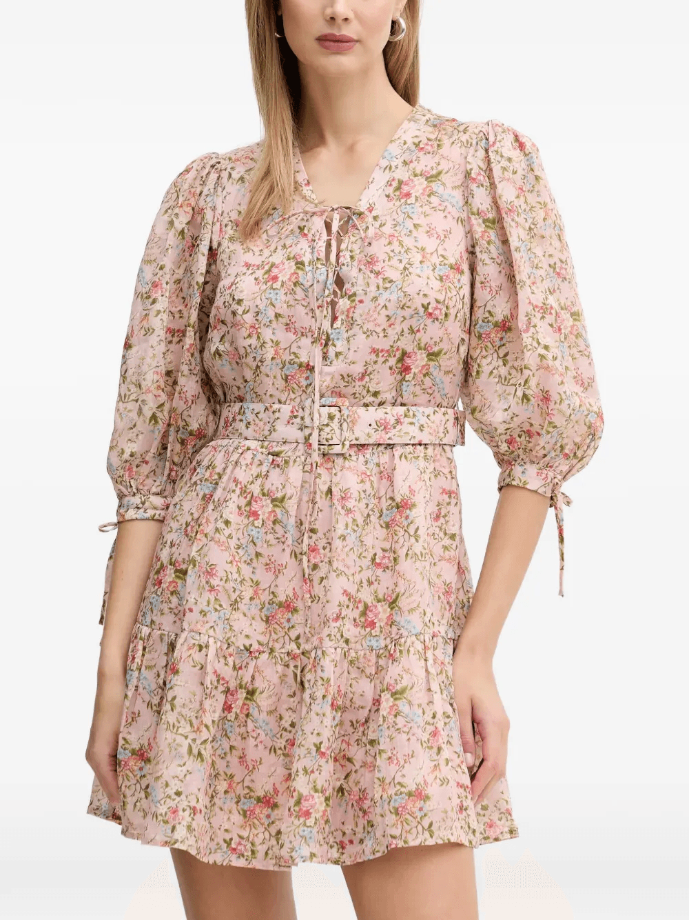 floral belted mini dress - Image 1