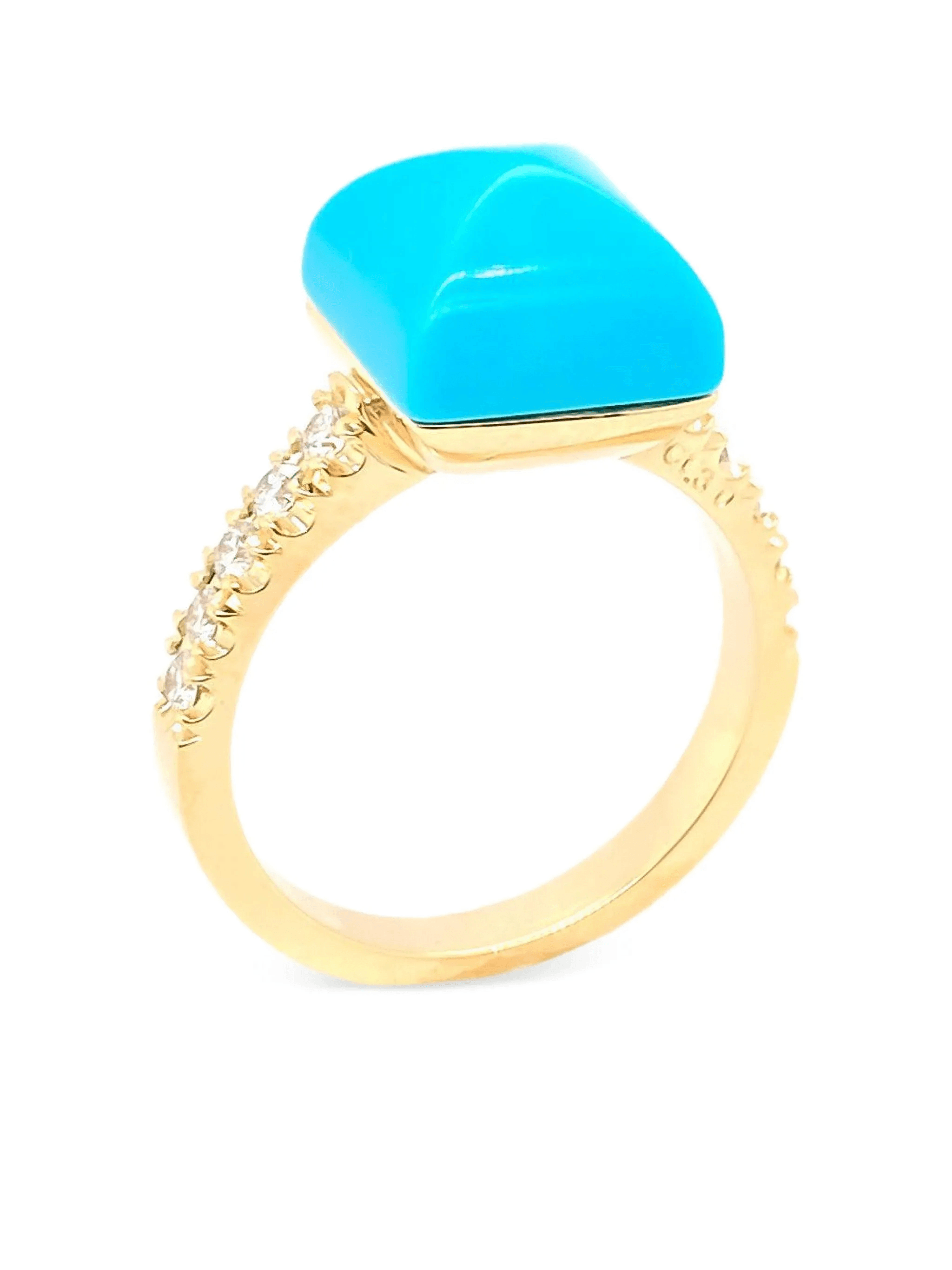 Yellow Gold Diamond Turquoise Ring - Image 1