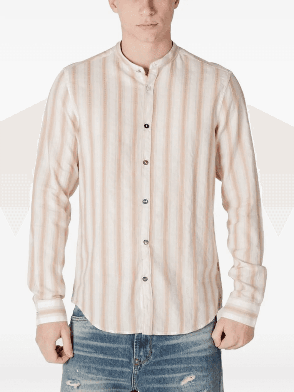 vertical-stripe mandarin-collar shirt - Image 1