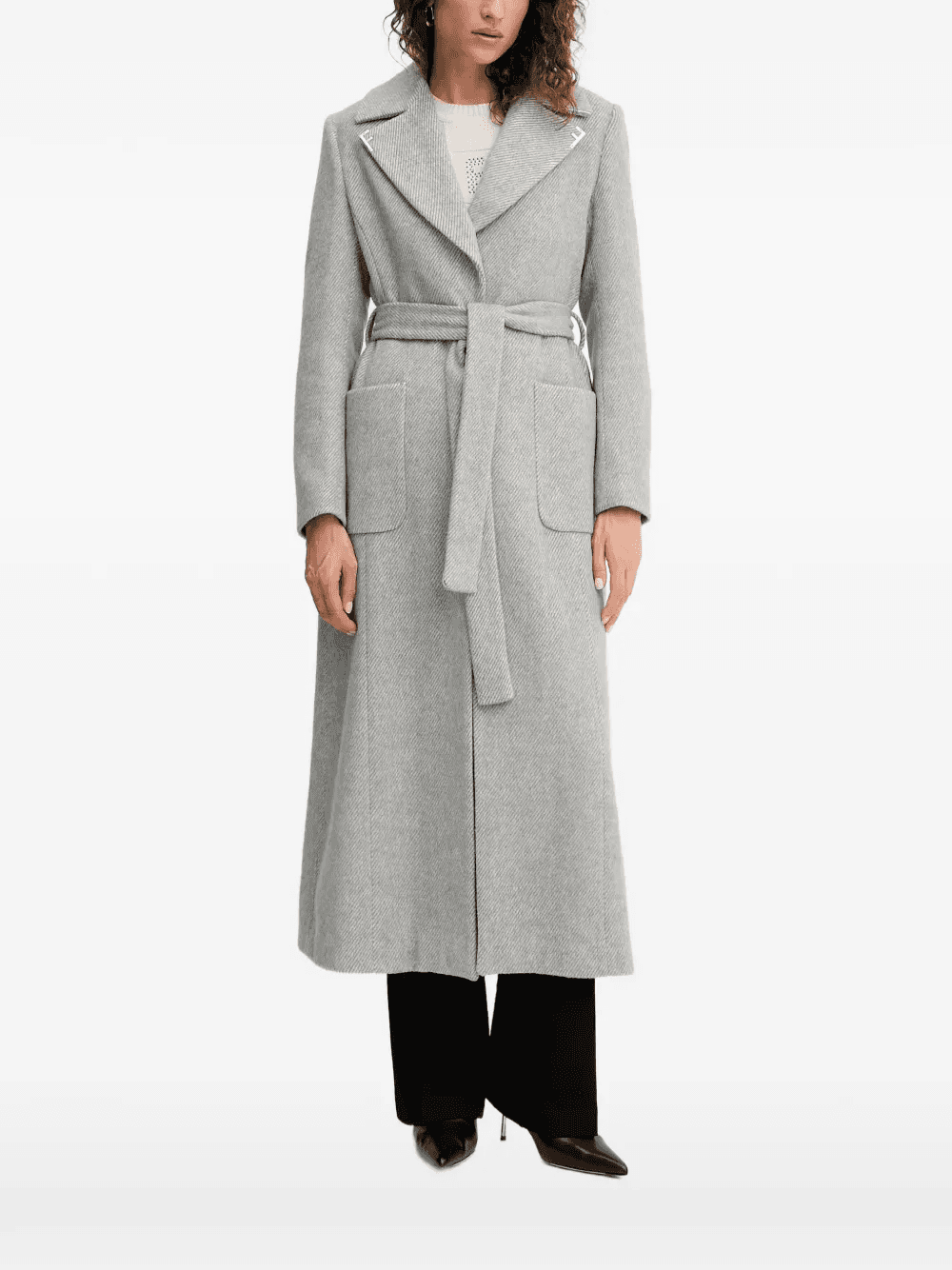 herringbone-pattern belted coat - Image 1