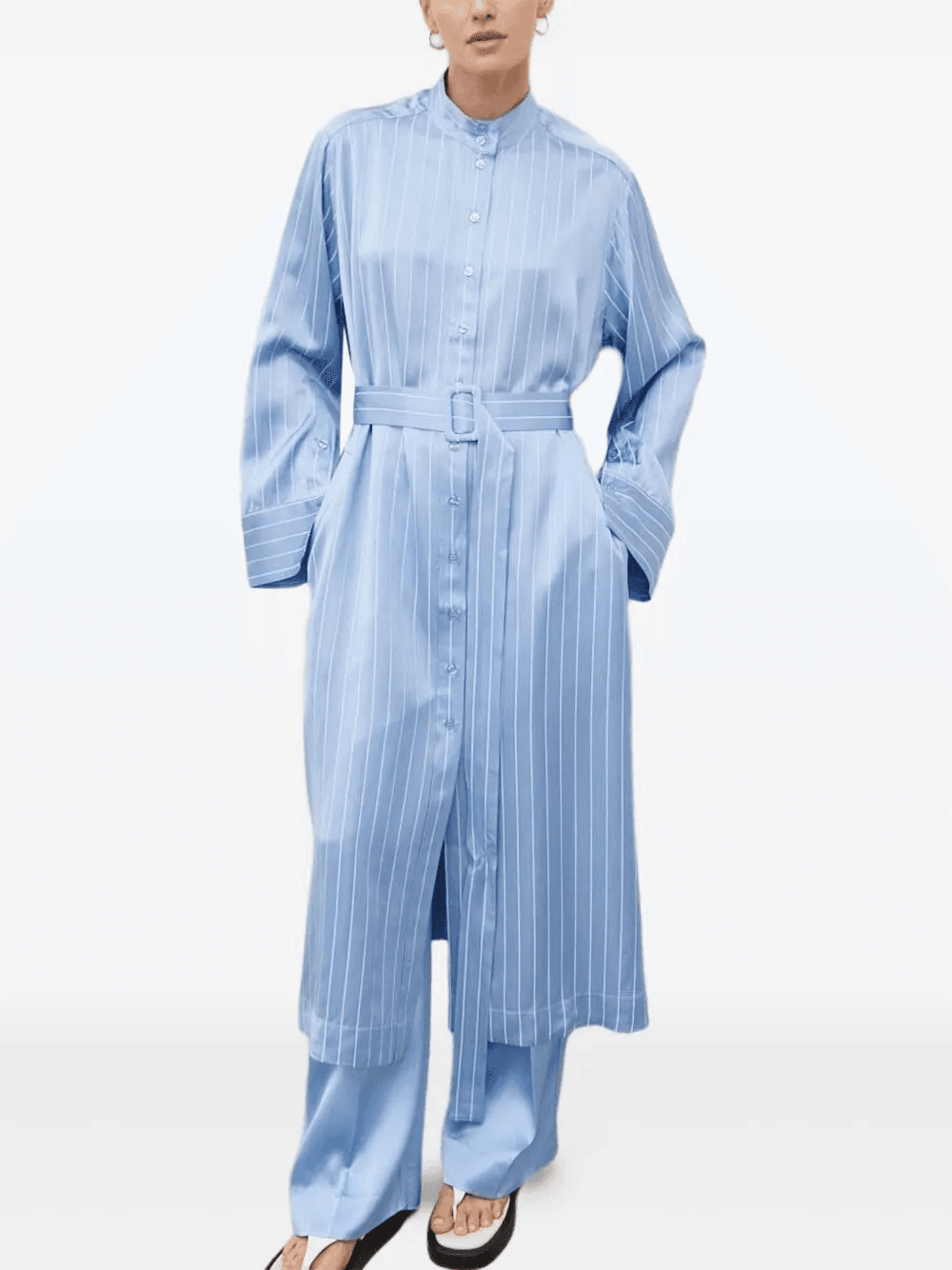 pinstripe belted midi dress - Image 1