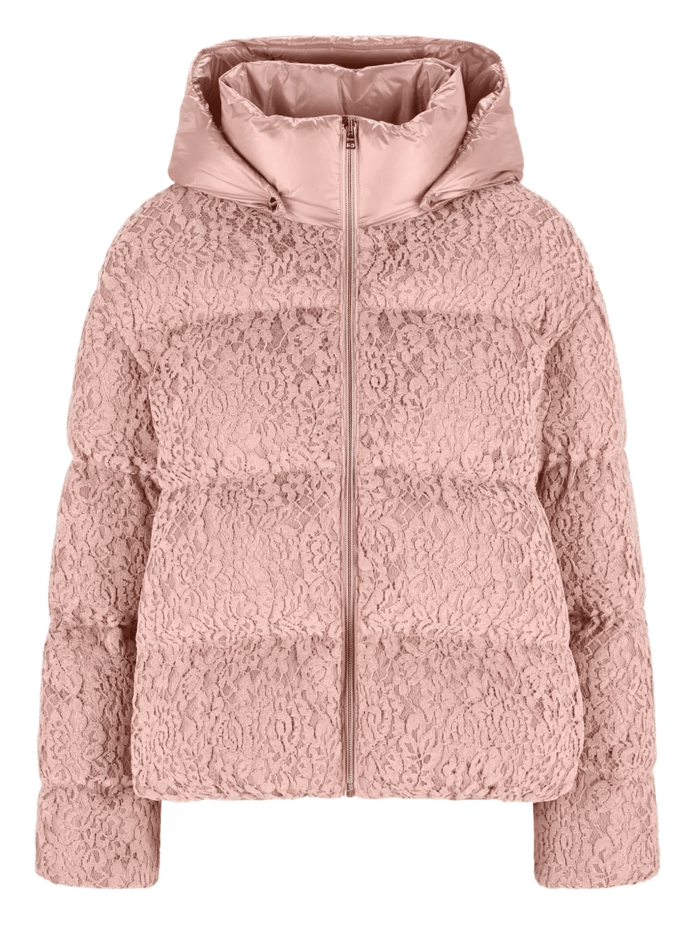 lace-effect hooded puffer jacket - Image 1